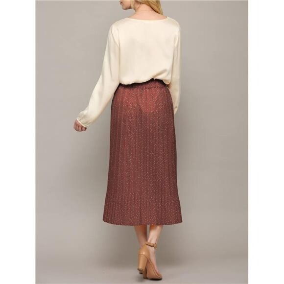 Womens High Waist Midi Swing Skirt with Pockets Rust - Picture 3 of 5